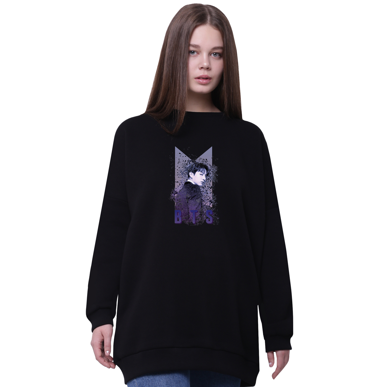 

Свитшот для девочек удлиненный БТС (BTS) Черный (35963-1065-5) 158 см
