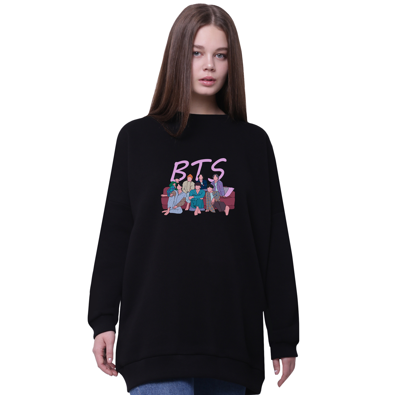 

Свитшот для девочек удлиненный БТС (BTS) Черный (35963-3256-2) 140 см