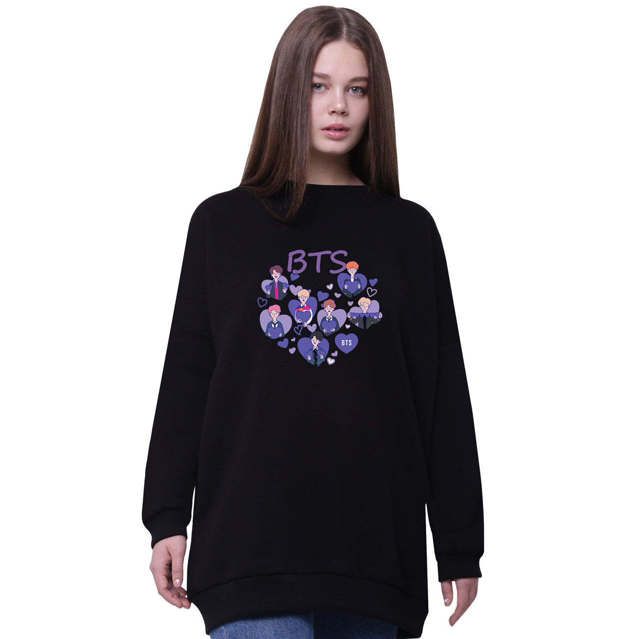 

Свитшот для девочек удлиненный БТС (BTS) Черный (35963-3273-2) 140 см