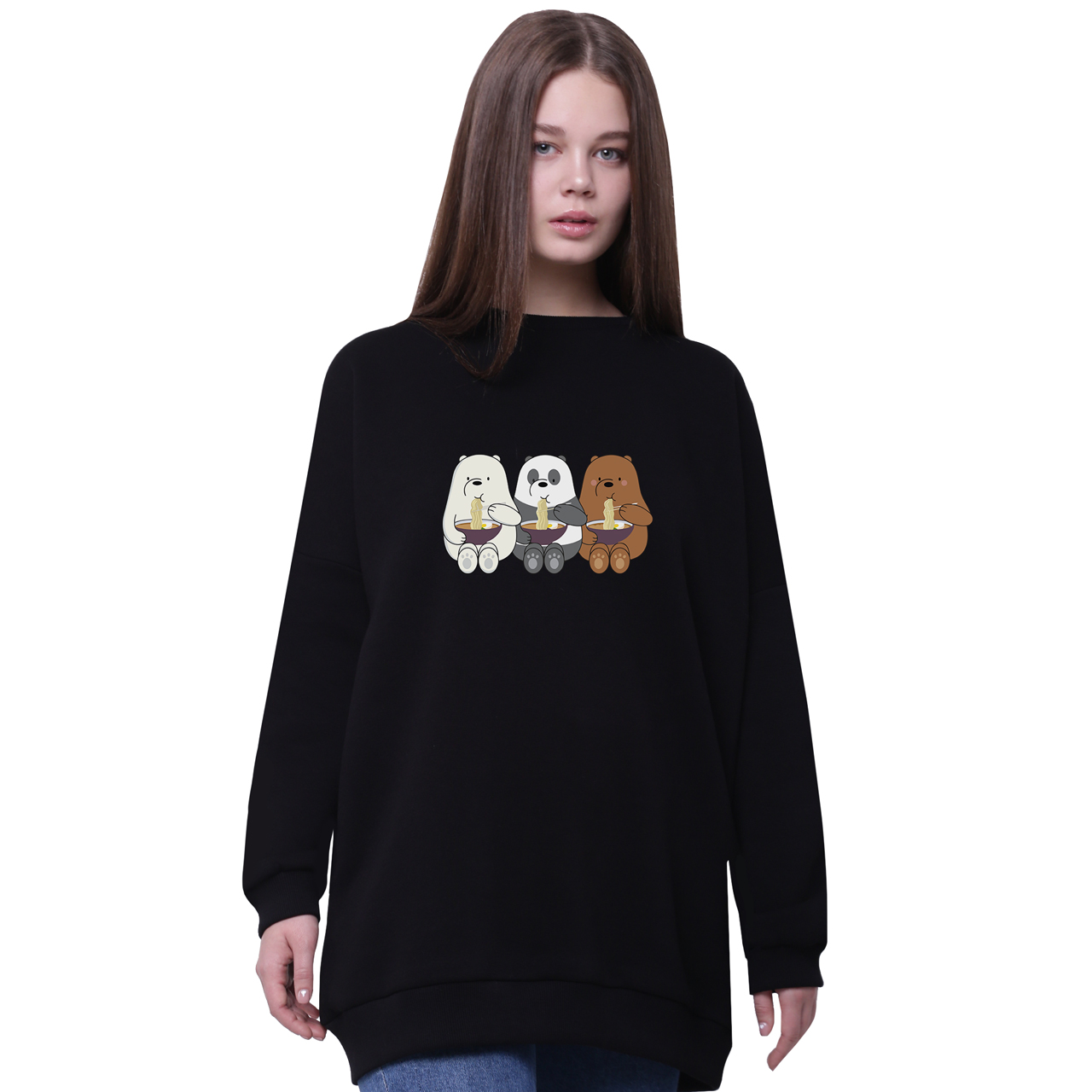 

Свитшот для девочек удлиненный Вся правда о медведях (We Bare Bears) Черный (35963-2897-4) 152 см