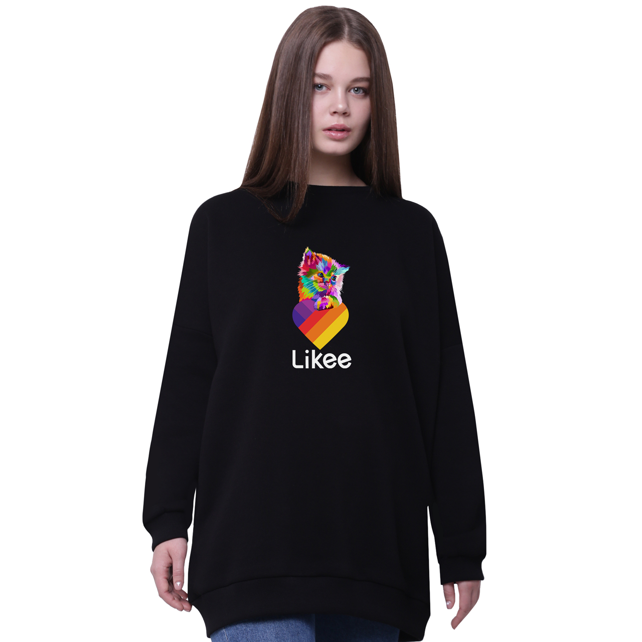 

Свитшот для девочек удлиненный Лайк Кот (Likee Cat) Черный (35963-1470-5) 158 см