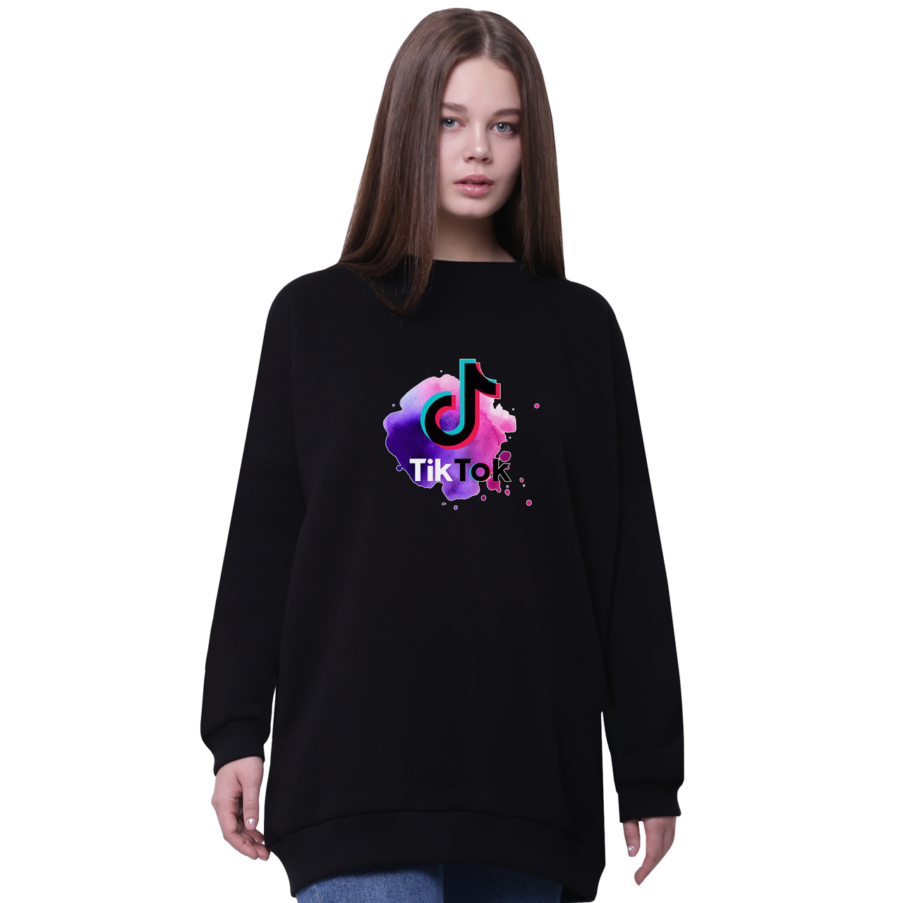 

Свитшот для девочек удлиненный ТикТок (TikTok) Черный (35963-1940-1) 134 см