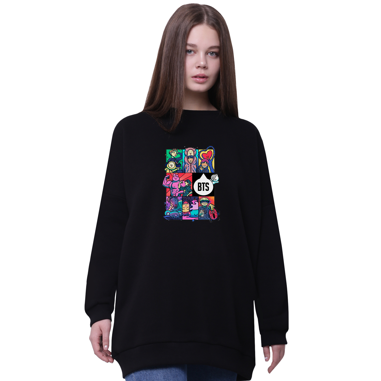

Свитшот для девочек удлиненный БТС (BTS) Черный (35963-1078-8) 176 см