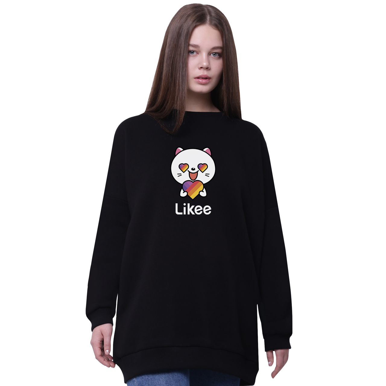 

Свитшот для девочек удлиненный Лайк Котик (Likee) Черный (35963-1036-4) 152 см