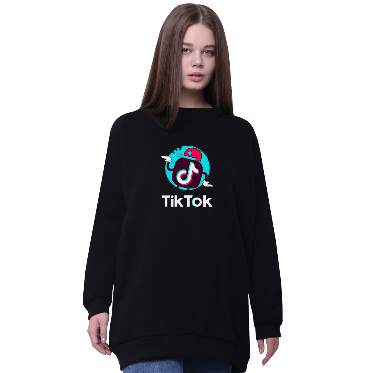 

Свитшот для девочек удлиненный ТикТок (TikTok) Черный (35963-1712-4) 152 см