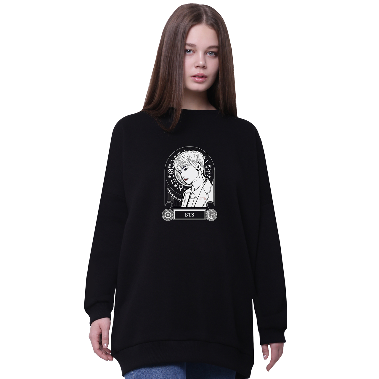 

Свитшот для девочек удлиненный БТС (BTS) Черный (35963-3279-6) 164 см