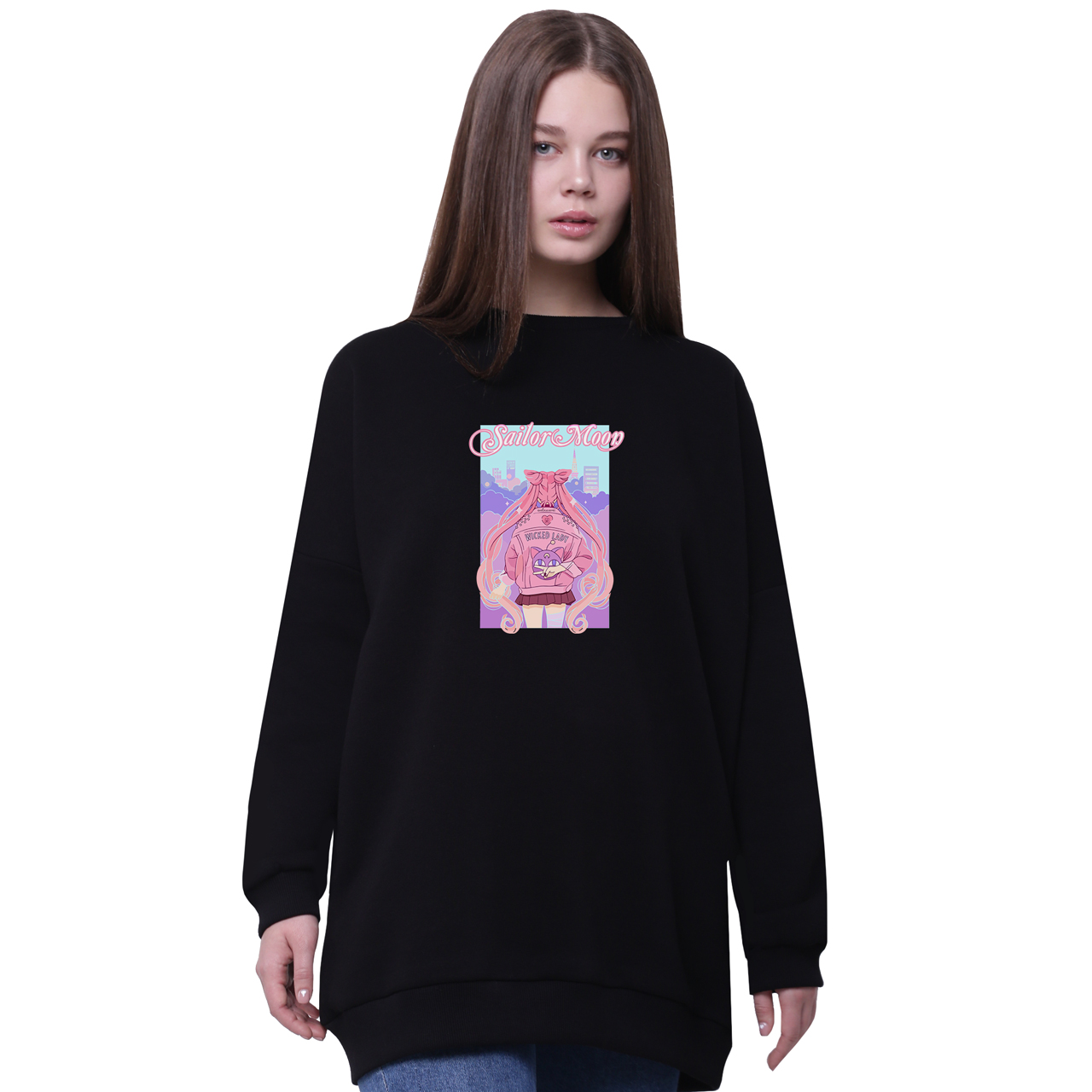 

Свитшот для девочек удлиненный Сейлор Мун (Sailor Moon) Черный (35963-2913-8) 176 см