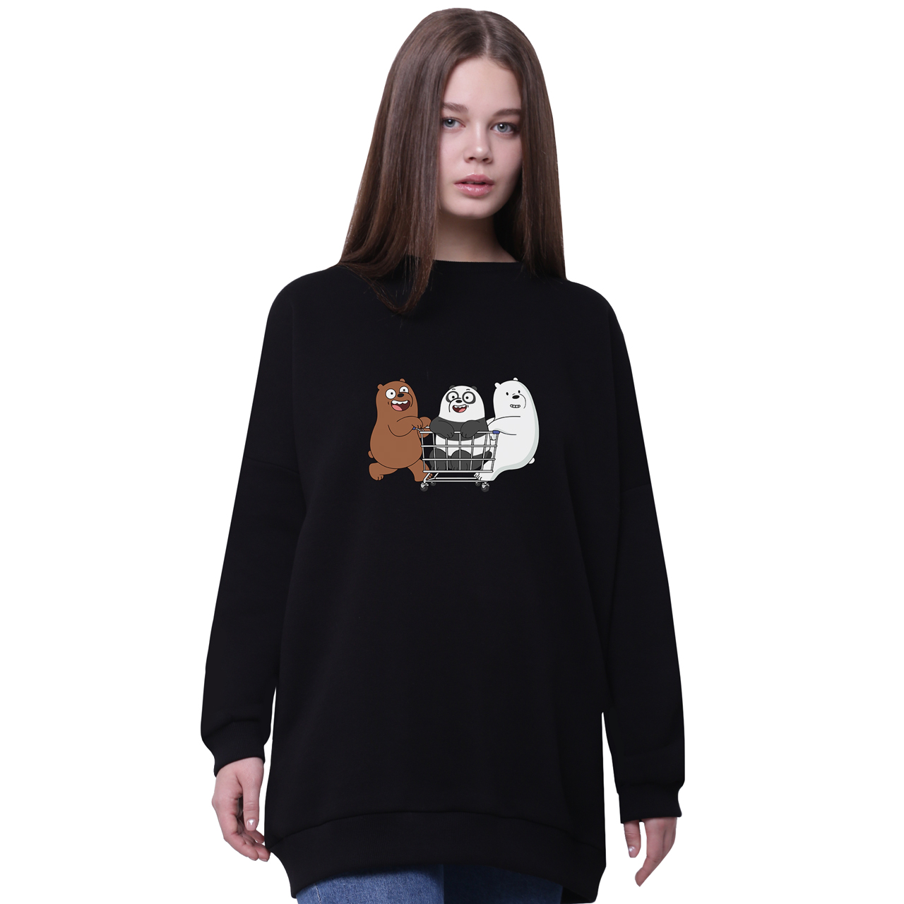 

Свитшот для девочек удлиненный Вся правда о медведях (We Bare Bears) Черный (35963-2891-5) 158 см