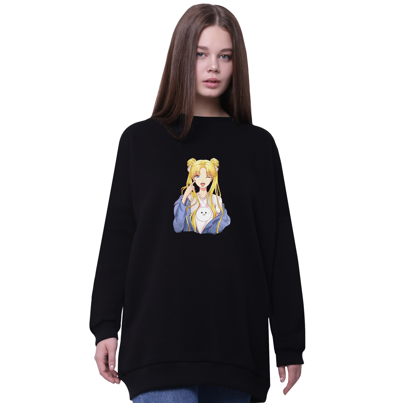 

Свитшот для девочек удлиненный Сейлор Мун (Sailor Moon) Черный (35963-2925-3) 146 см