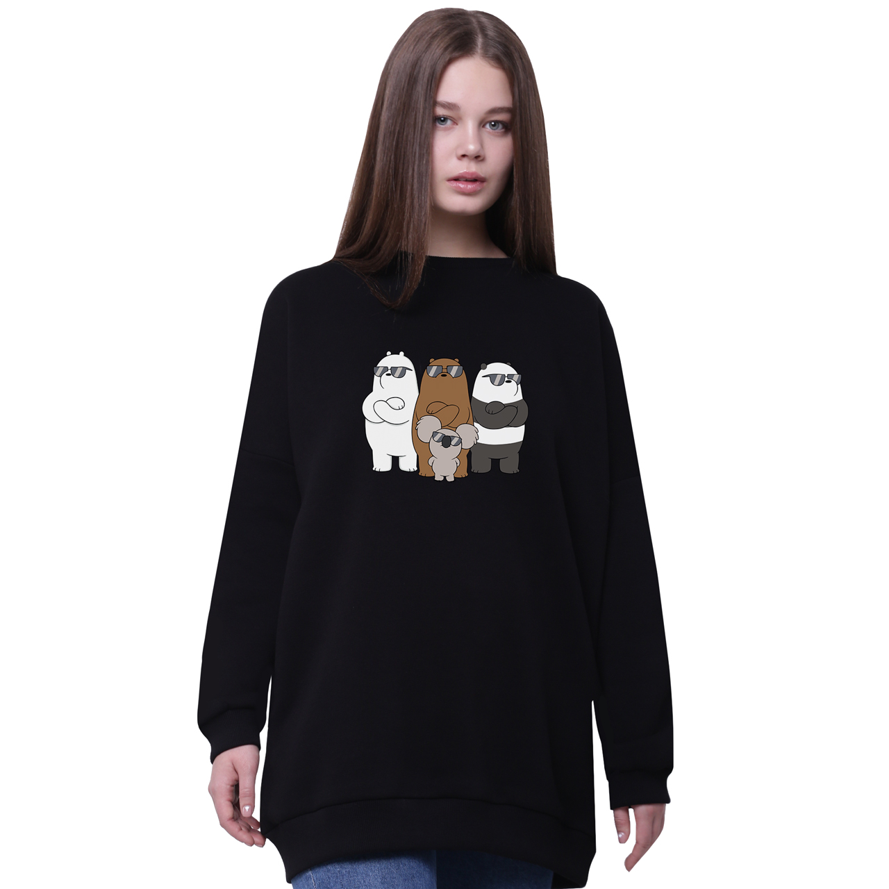 

Свитшот для девочек удлиненный Вся правда о медведях (We Bare Bears) Черный (35963-2892-1) 134 см