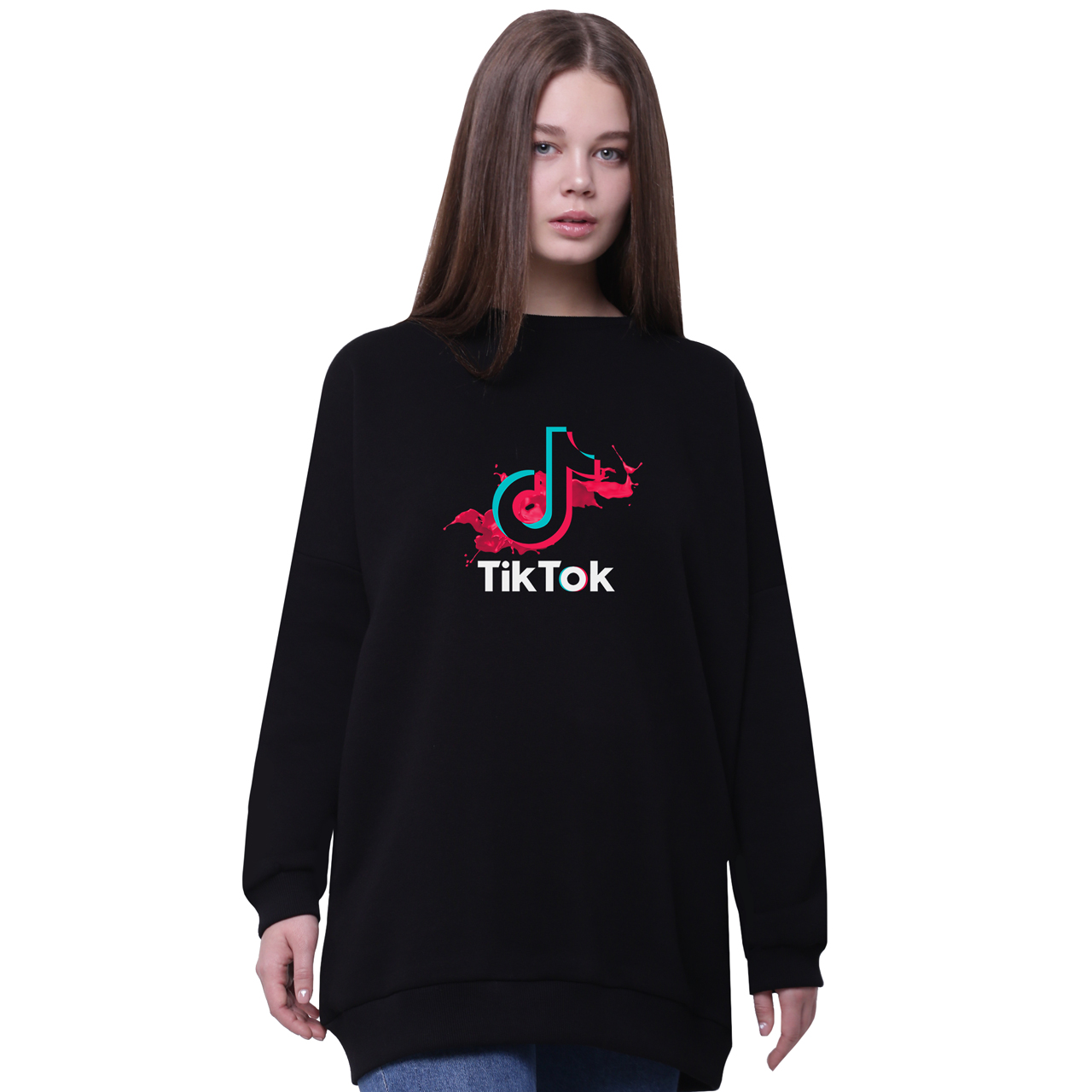 

Свитшот для девочек удлиненный ТикТок (TikTok) Черный (35963-1943-8) 176 см