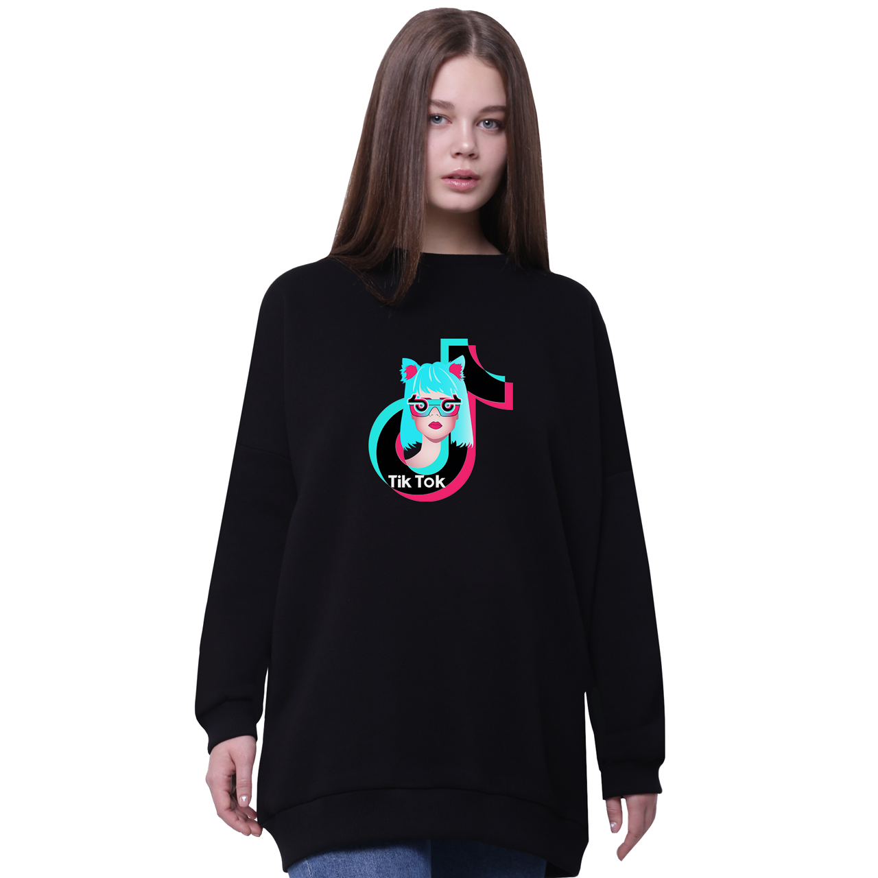

Свитшот для девочек удлиненный ТикТок (TikTok) Черный (35963-1648-8) 176 см