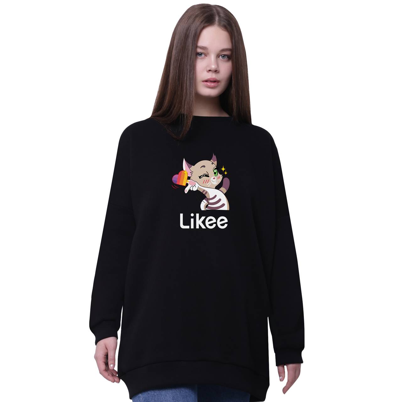 

Свитшот для девочек удлиненный Лайк Котик (Likee) Черный (35963-1032-8) 176 см