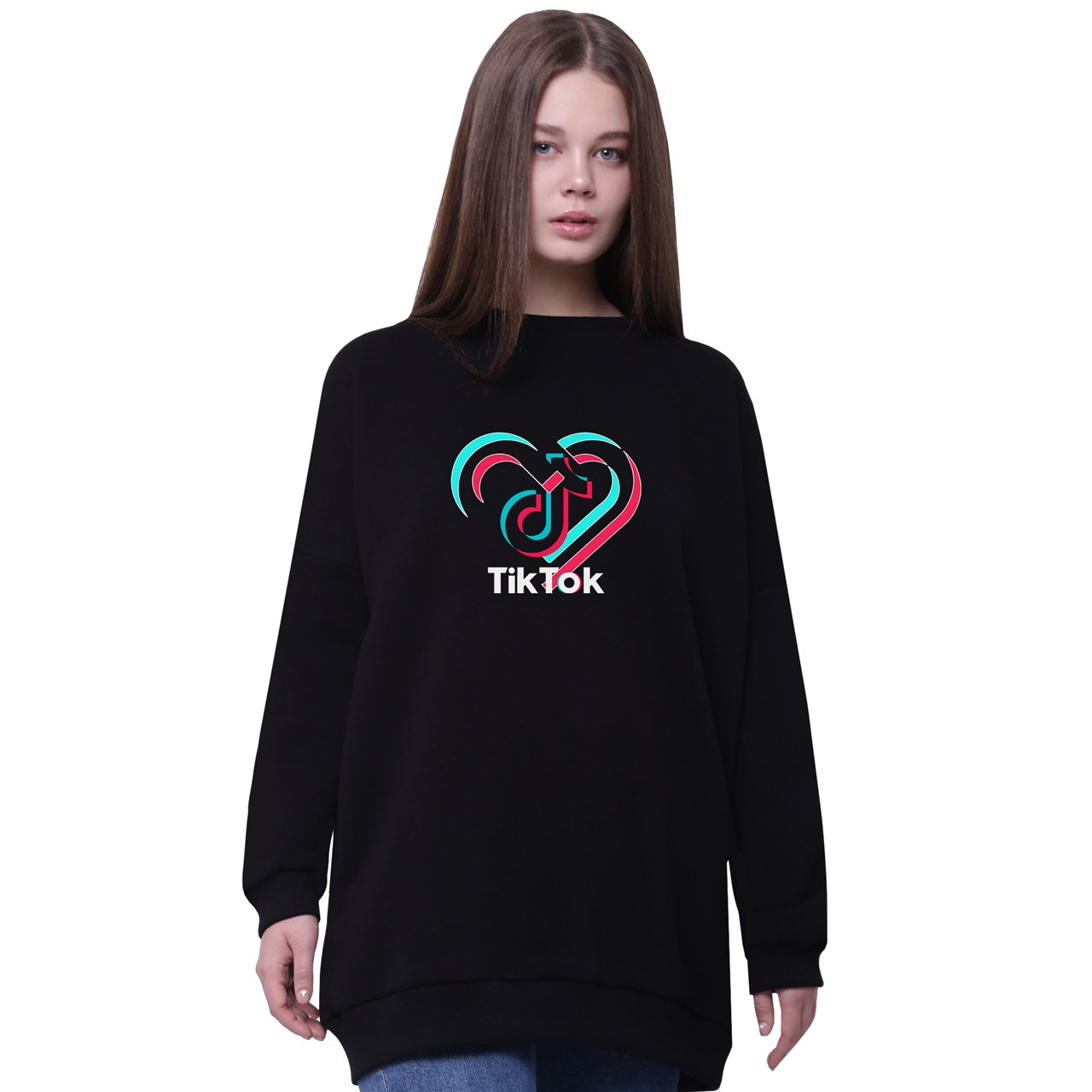 

Свитшот для девочек удлиненный ТикТок (TikTok) Черный (35963-1942-5) 158 см