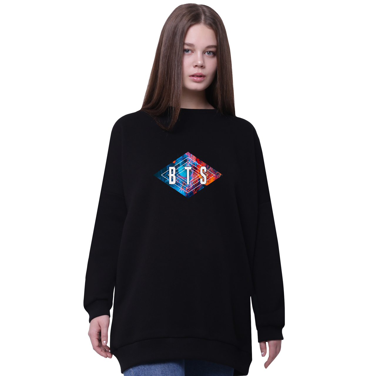 

Свитшот для девочек удлиненный БТС (BTS) Черный (35963-1062-8) 176 см
