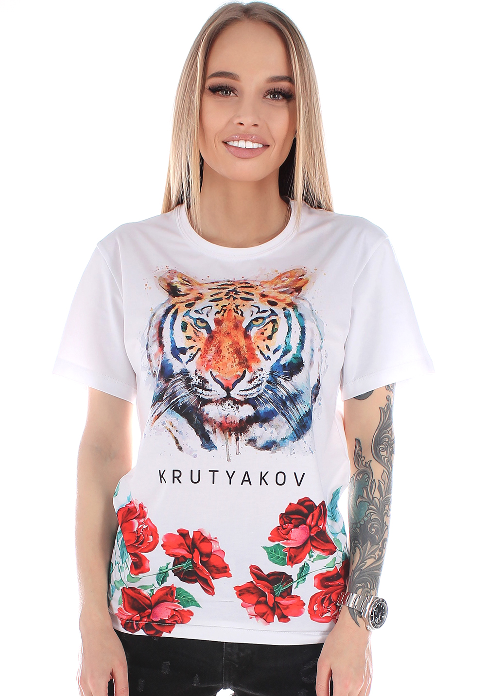

Футболка жіноча Krutyakov TIGER FLOWERS  білий 216812, Футболка жіноча Krutyakov TIGER FLOWERS XS білий 216812