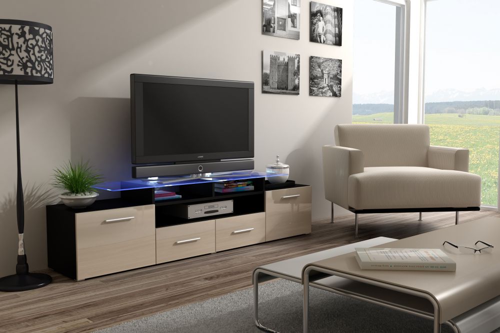 

ТВ тумба RTV EVORA Cama meble корпус - чорний,фронт - кремовий глянець