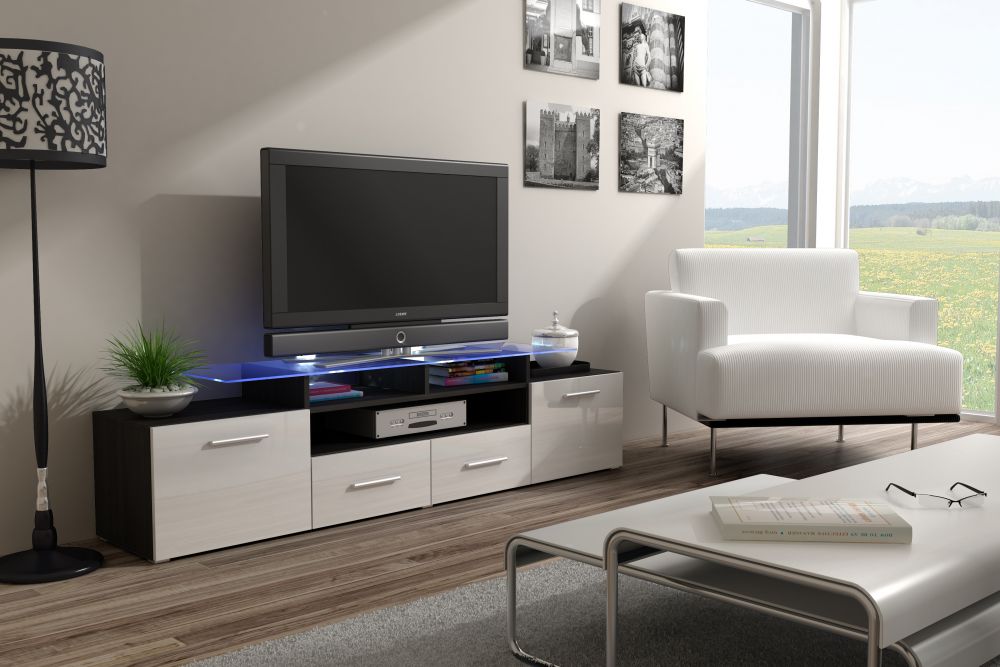 

ТВ тумба RTV EVORA Cama meble корпус - венге мат фронт - білий глянець