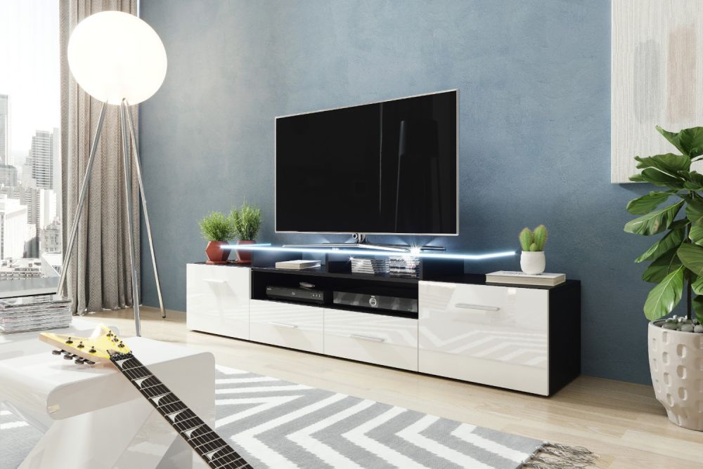 

ТВ тумба RTV EVORA Cama meble корпус - чорний мат, фронт - білий глянець