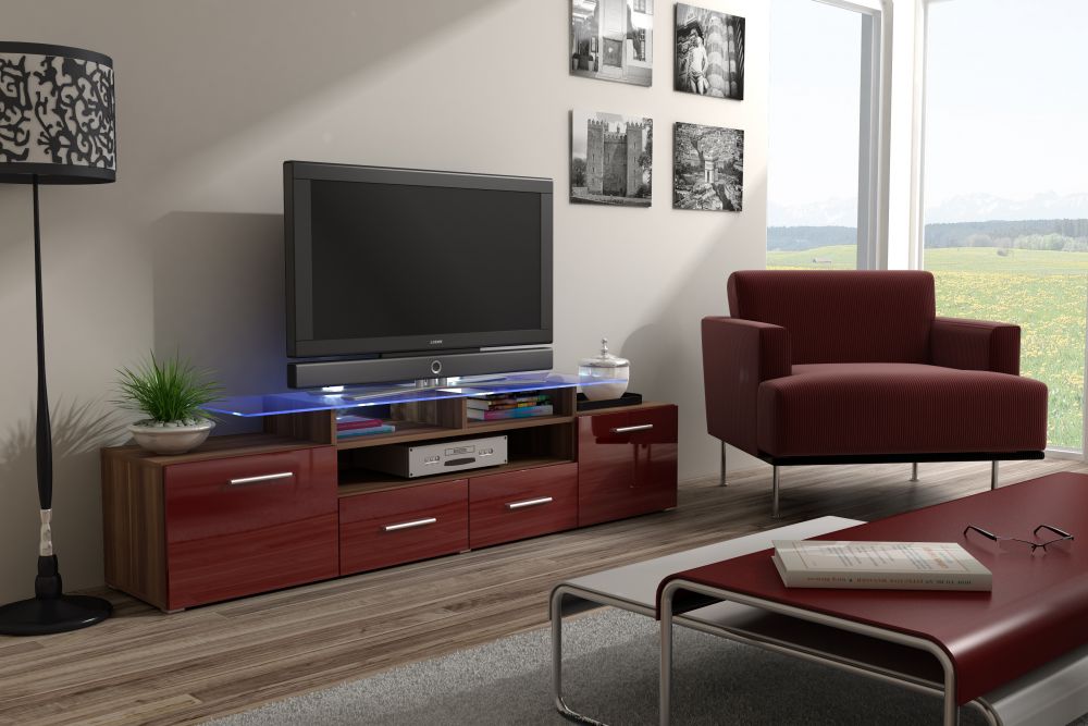 

ТВ тумба RTV EVORA Cama meble корпус- слива,фронт бордовий глянець