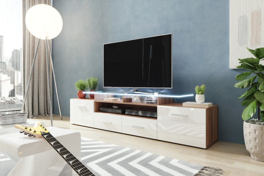 

ТВ тумба RTV EVORA Cama meble корпус - слива мат, фронт - білий глянець