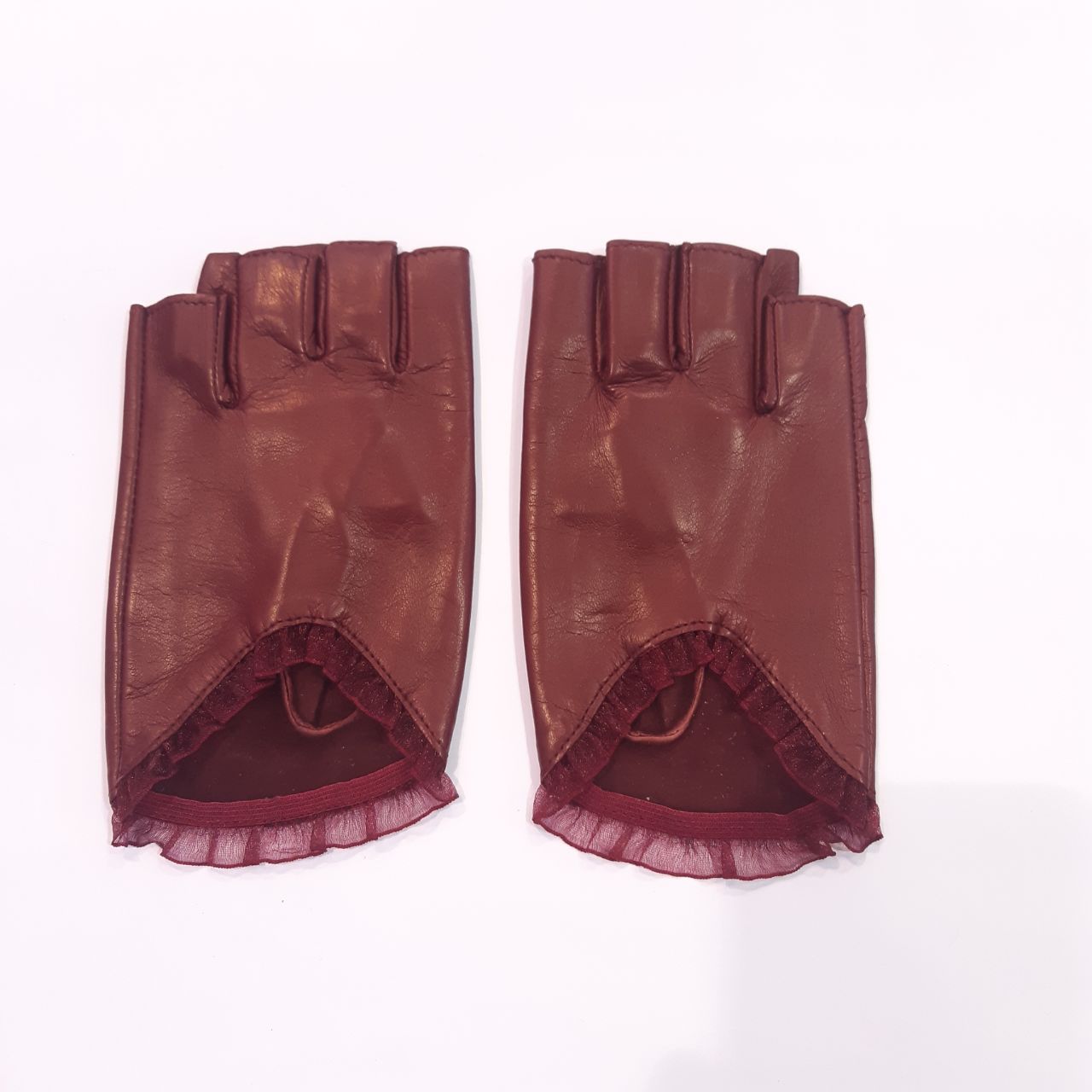 

Женские перчатки митенки кожаные GlovesUA мод.267 р.6,5 бордо