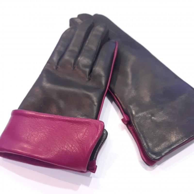 

Женские перчатки кожаные GlovesUA мод.152 р.7,5 черный/орхидея