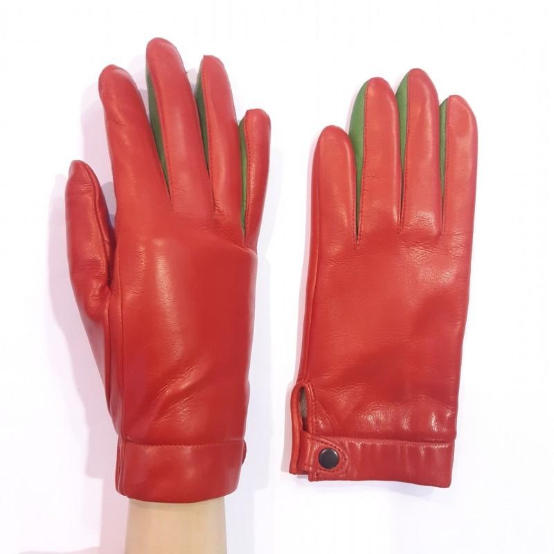 

Женские кожаные перчатки GlovesUA мод.421 р.7,5 красные с зелеными стрелками