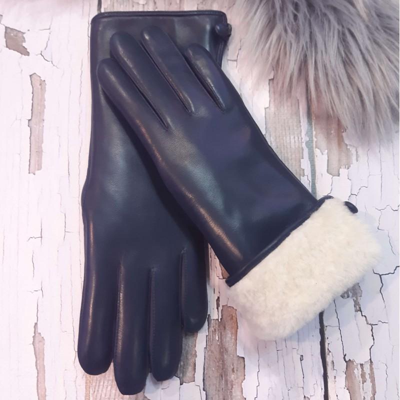 

Женские перчатки кожаные с мехом GlovesUA мод.043 р.7,5 джинс (мех овчина)
