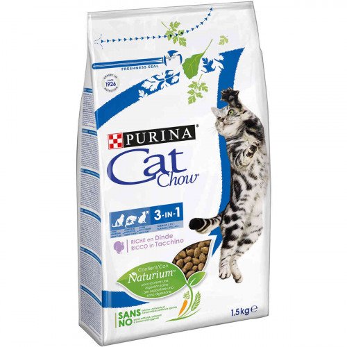 

Сухой корм Purina Cat Chow Feline 3 in 1 для кошек, с индейкой, 1.5 кг