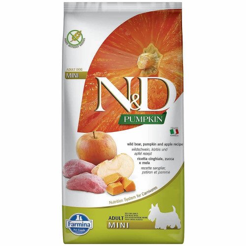 

Беззерновой сухой корм Farmina N&D, для собак мелких пород, кабан с тыквой и яблоком, 800 г