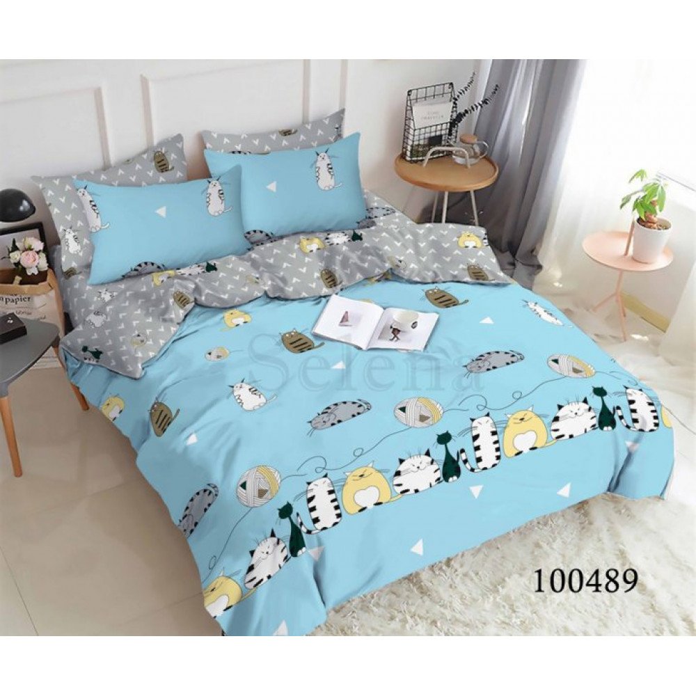 

Комплект постельного белья Selena Бязь Люкс Котята непоседы blue 100489 Семейный
