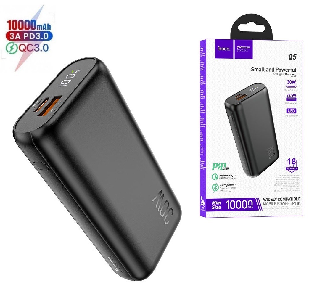 

Павербанк Hoco 10000mAh 30W|1xUSB/1xType-C, 5A/30W, PD/QC| Quick Charge для iPhone/Samsung/Xiaomi/Huawei