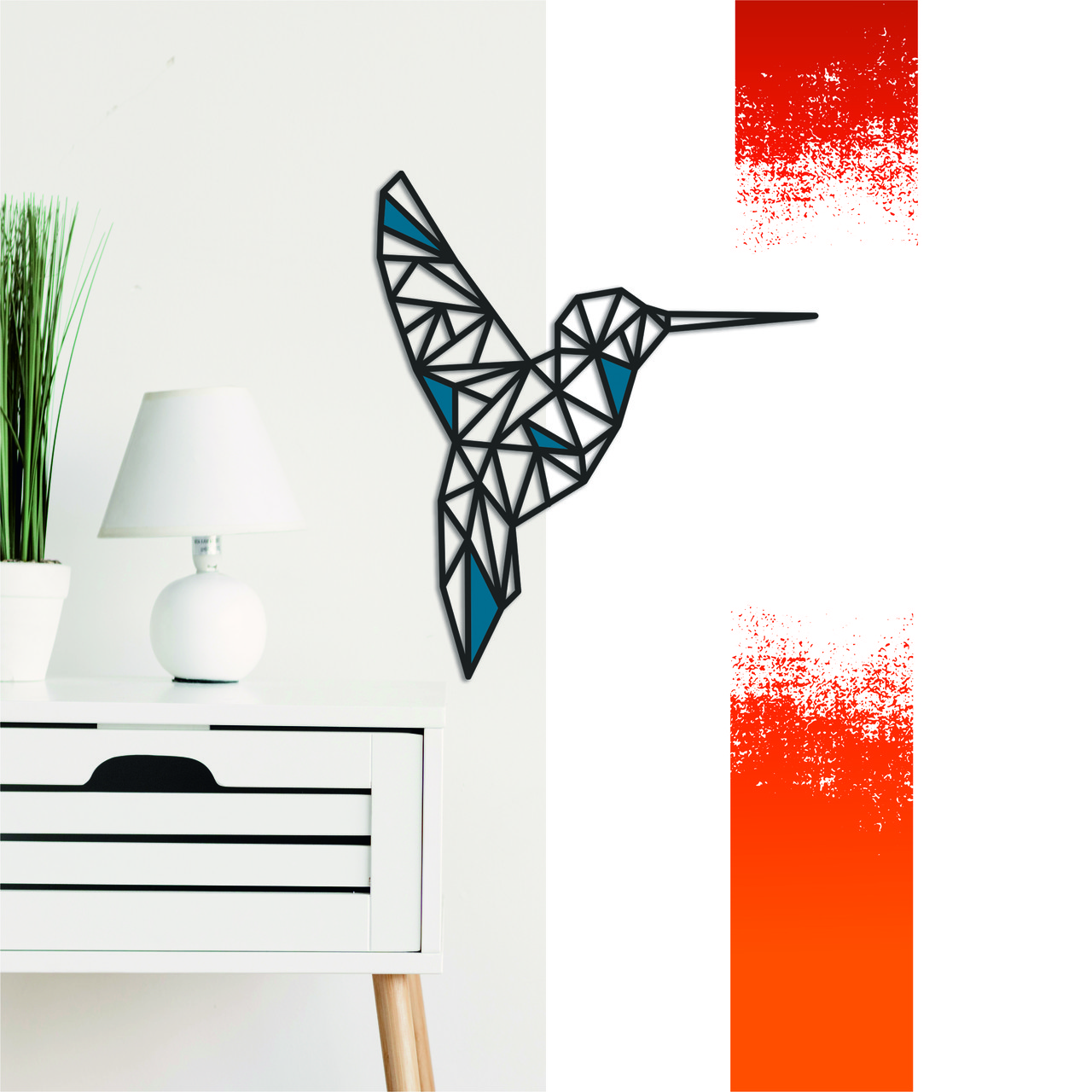 

Декоративная деревянная картина абстрактная модульная полигональная Панно Colibri / Колибри с вставками Manific Decor 44*50 см