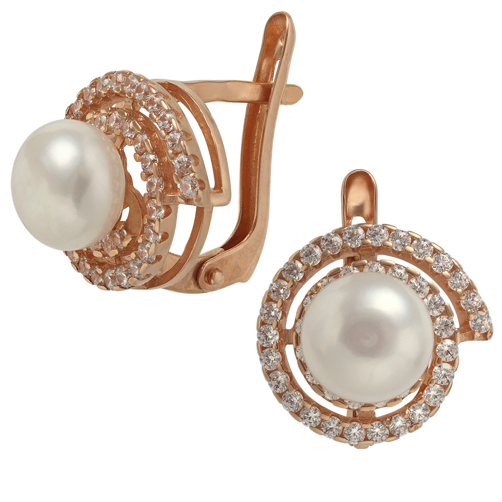 

Золотые серьги с жемчугом и фианитами Tango Jewellery Company 420260