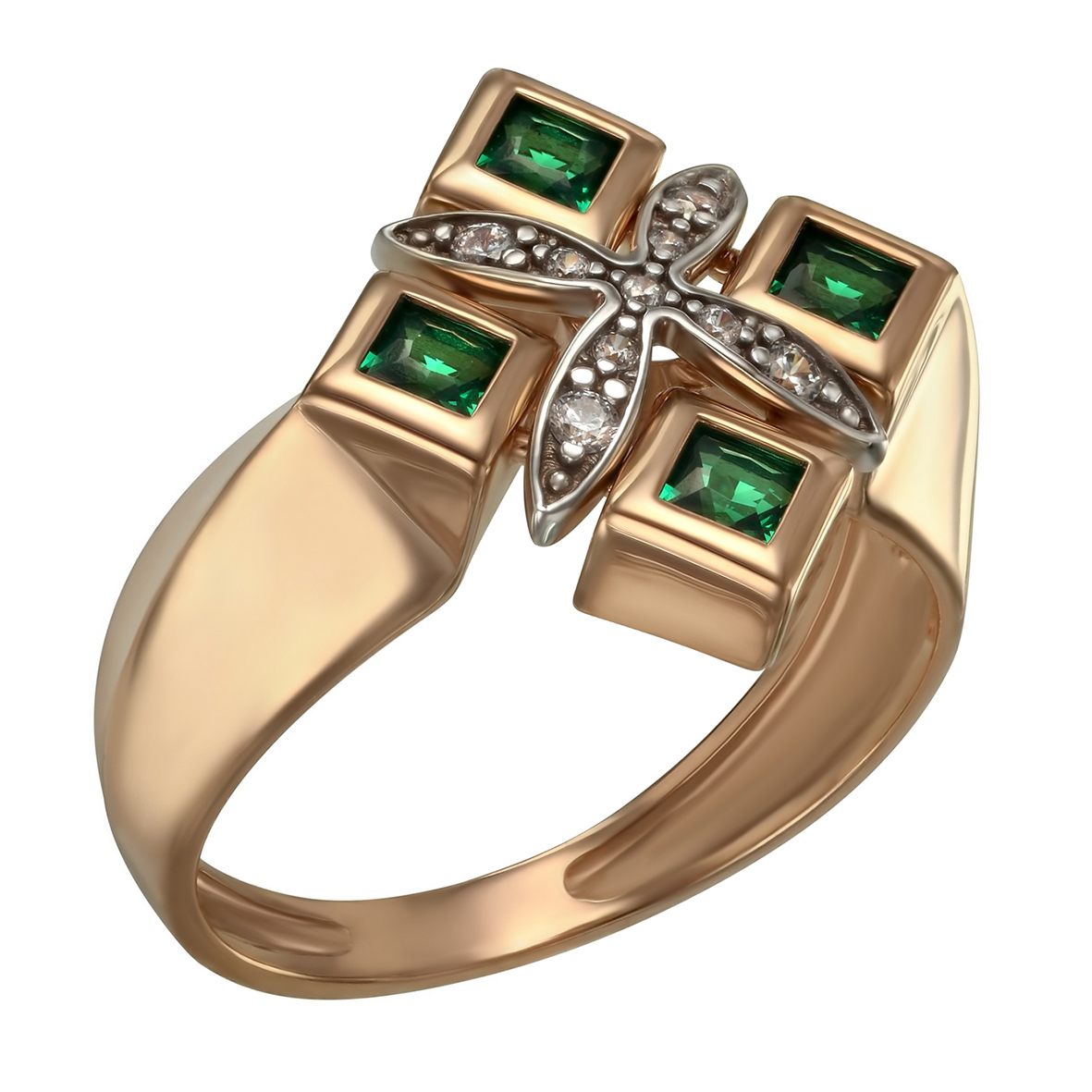 

Золотое кольцо с изумрудами и фианитами Tango Jewellery Company 377748 размер 17