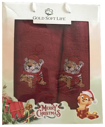 

Набор махровых полотенец Gold Soft Life Тигр 50х90 см + 70х140 см Бордовый (ts-02908)