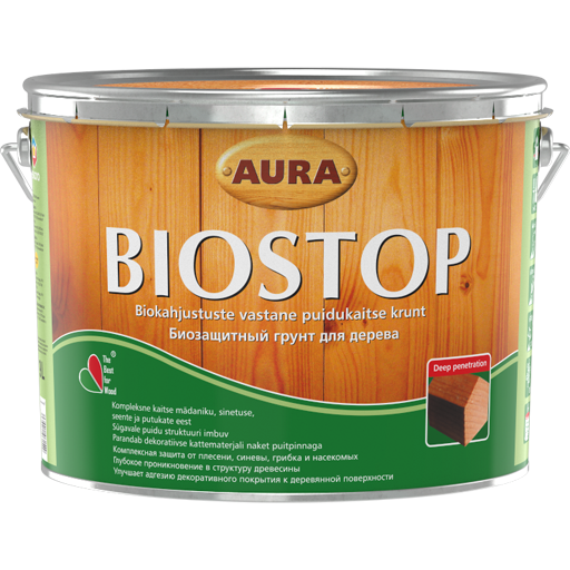 

Грунт биозащитный AURA BIOSTOP 2,7 л, бесцветный - глубокого проникновения, алкидный на уайт-спирите для дерева