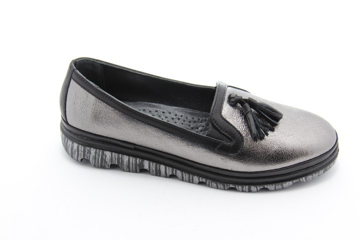 

Мокасины женские ArasShoes 304-platin-siyah кожаные 38 с резинками на подьеме