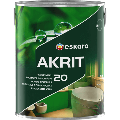 

Краска для стен акрилатная Eskaro Akrit 20 2,85 л Белая, Краска латексная интерьерная, устойчиво к истиранию, выдерживает многократную влажную