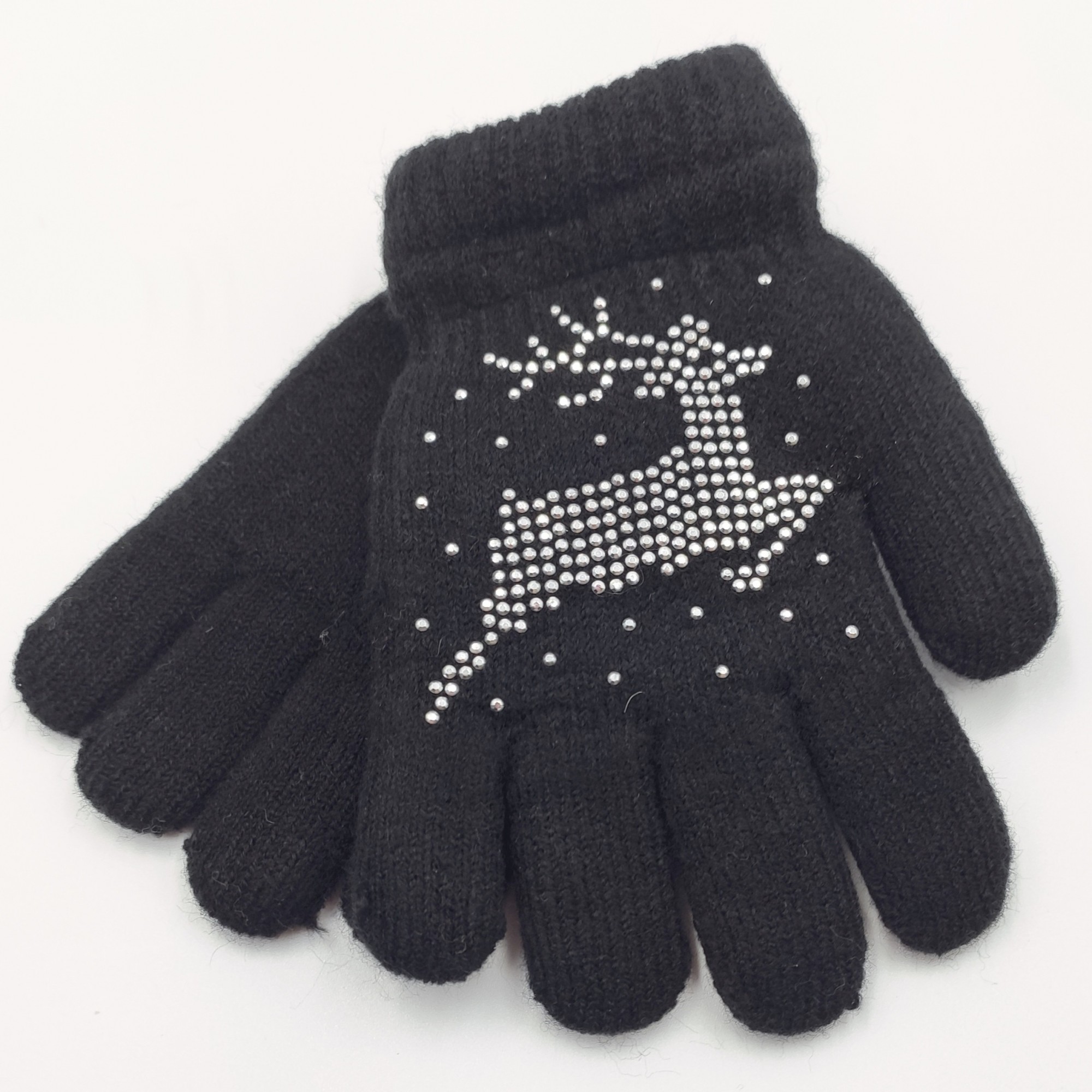 

Перчатки детские, черные, со стразами, возраст 4-7 лет, двойные RS010147