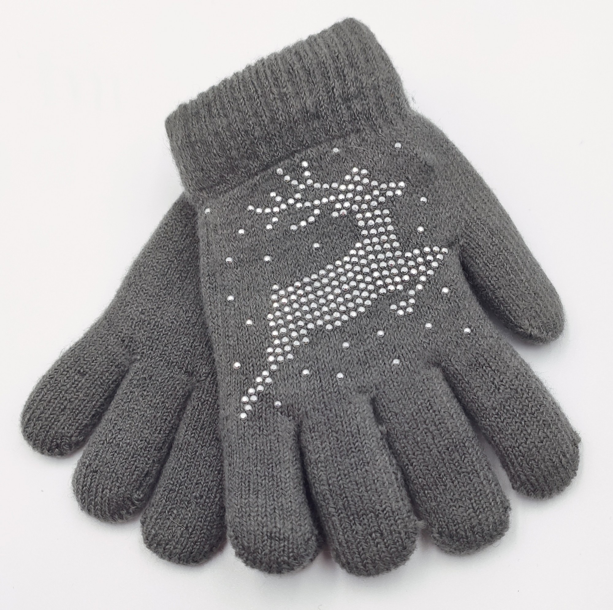 

Перчатки детские, серые, со стразами, возраст 4-7 лет, двойные RS130147