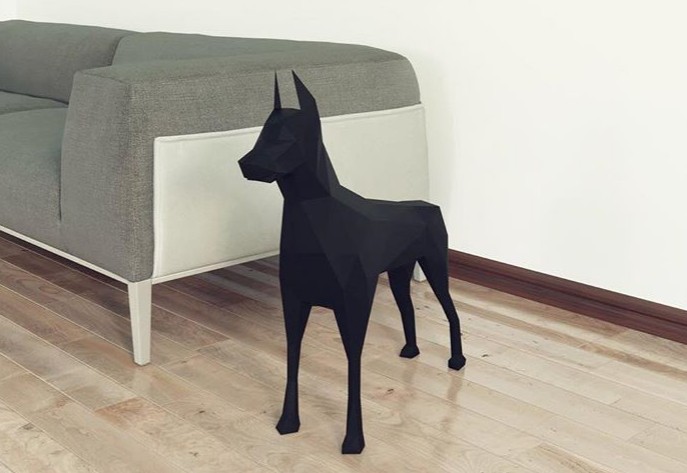 

3D фигура Доберман Оригами Papercraft