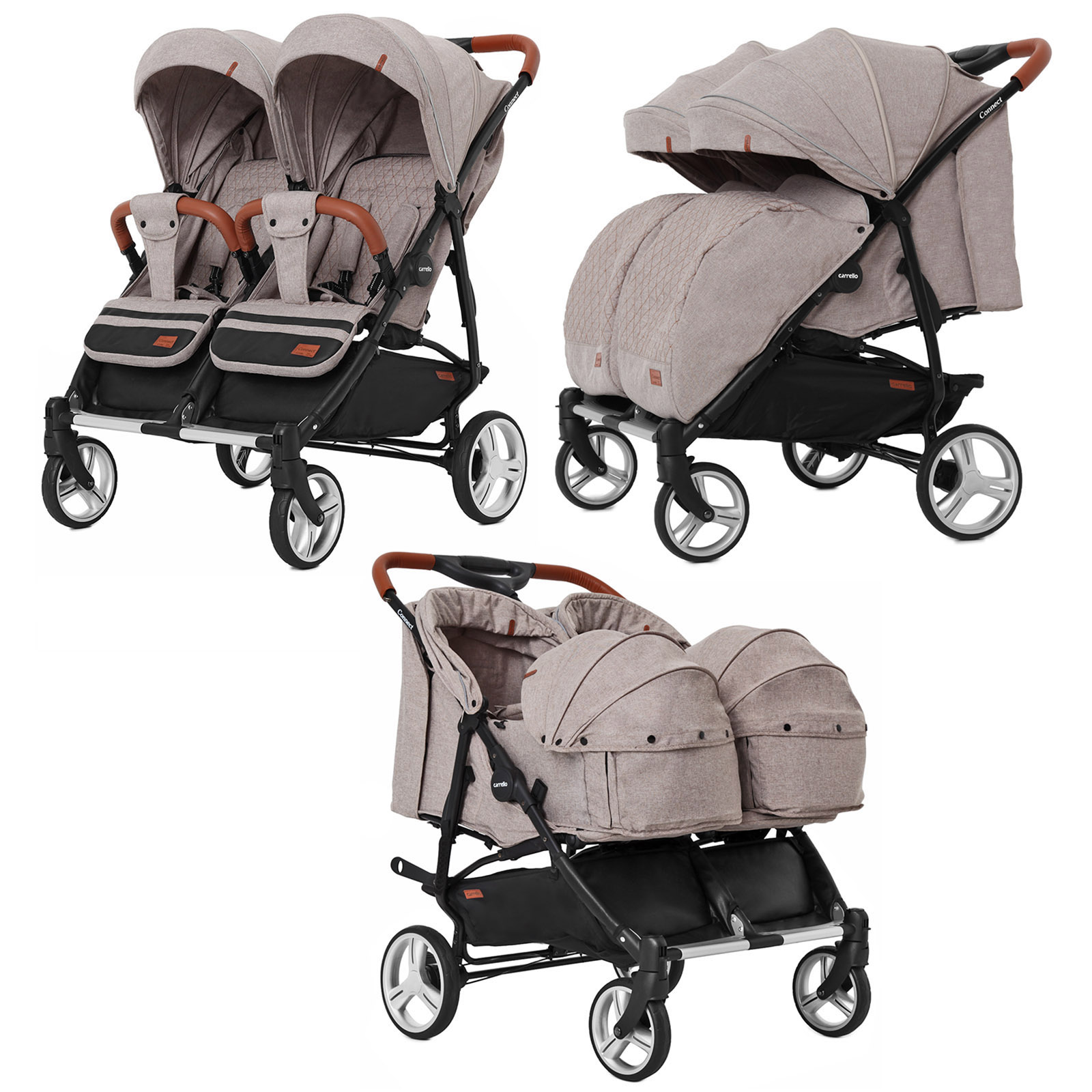 

Коляска прогулочная CARRELLO Connect CRL-5502/1 Cotton Beige для двойни, c переноск +дождев /1/ MOQ