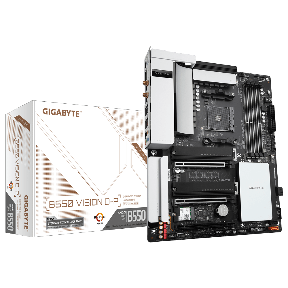

Материнская плата GIGABYTE B550 VISION D-P AM4 DDR4 2xM.2 4xSATA HDMI ATX MB