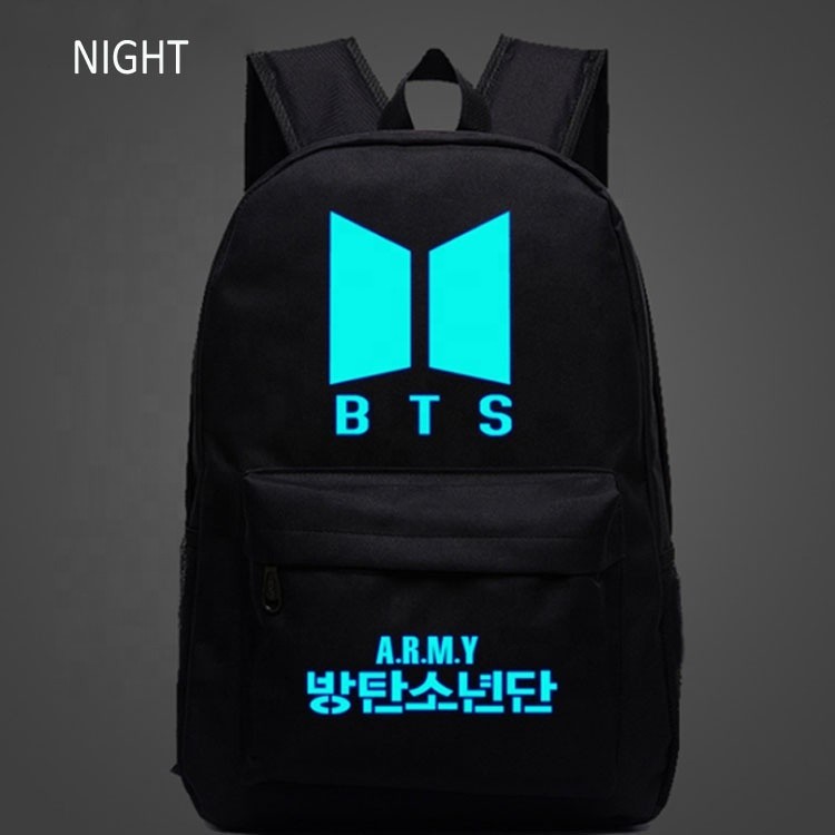 

Рюкзак молодежный БТС BTS Army для девочек черный светящийся (люминисцентный)