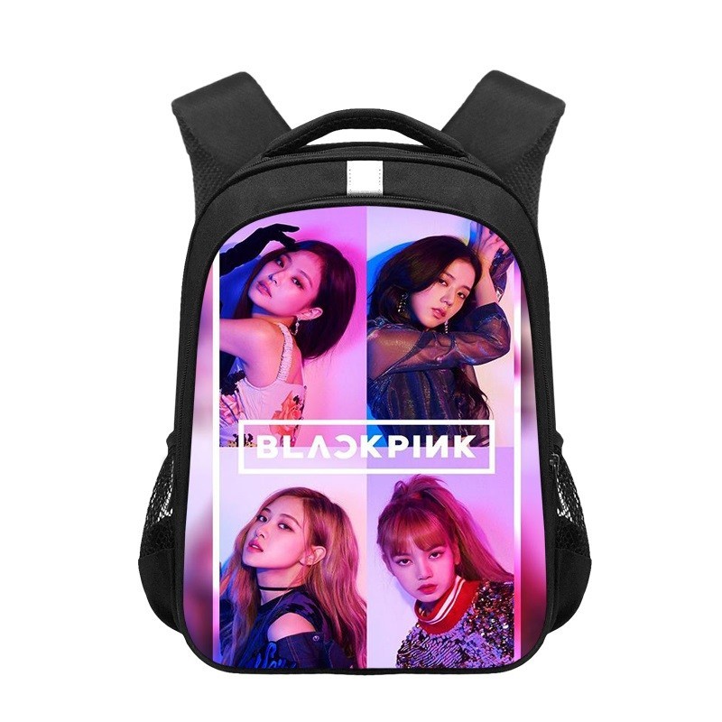 

Рюкзак молодежный модный женский KPOP Blackpink КПОП блекпинк БТС для девочек с принтом черный фиолетовым