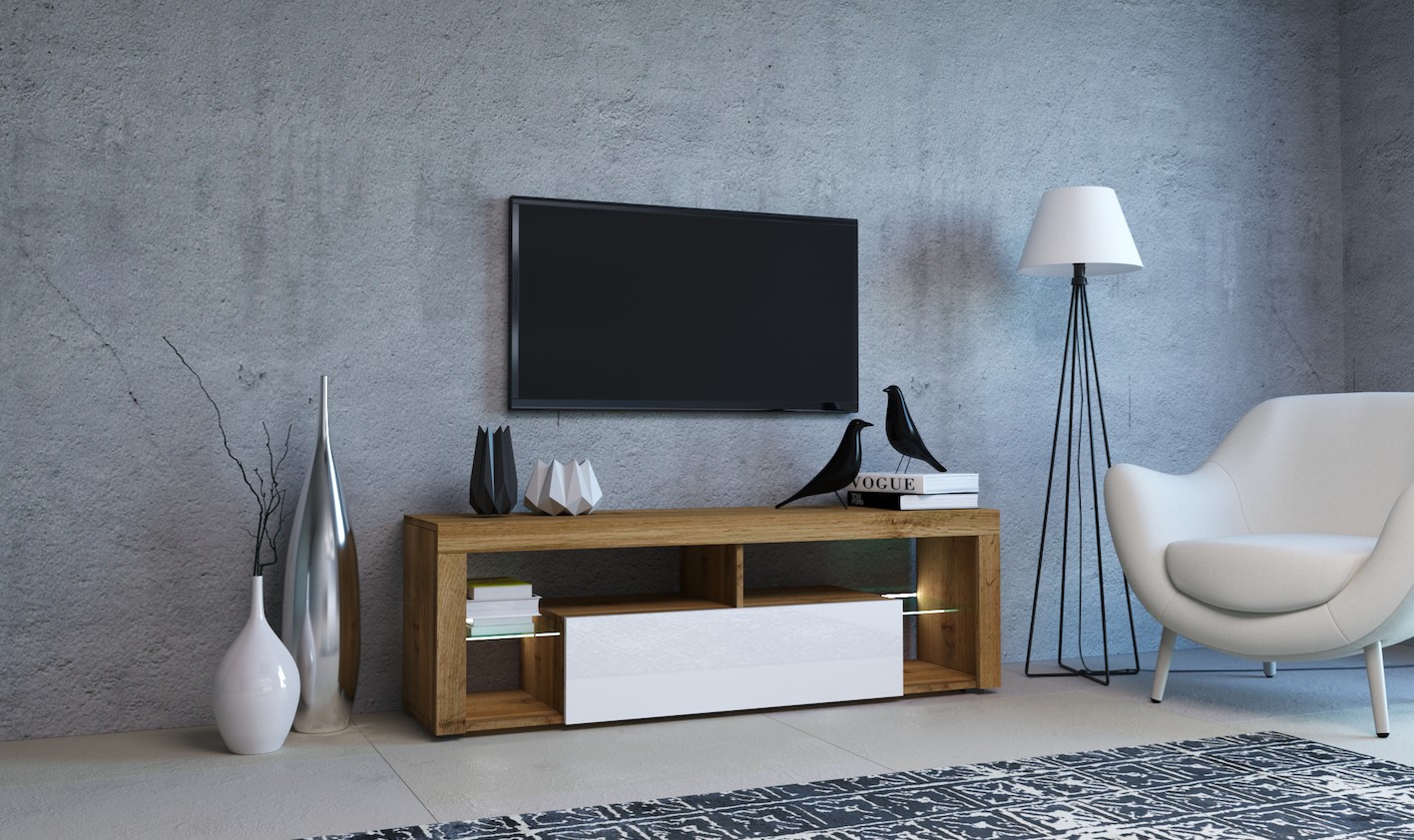 

Тумба под телевизор TVshka Everest 140.2x35x50.5 см дуб вотан/белый глянец