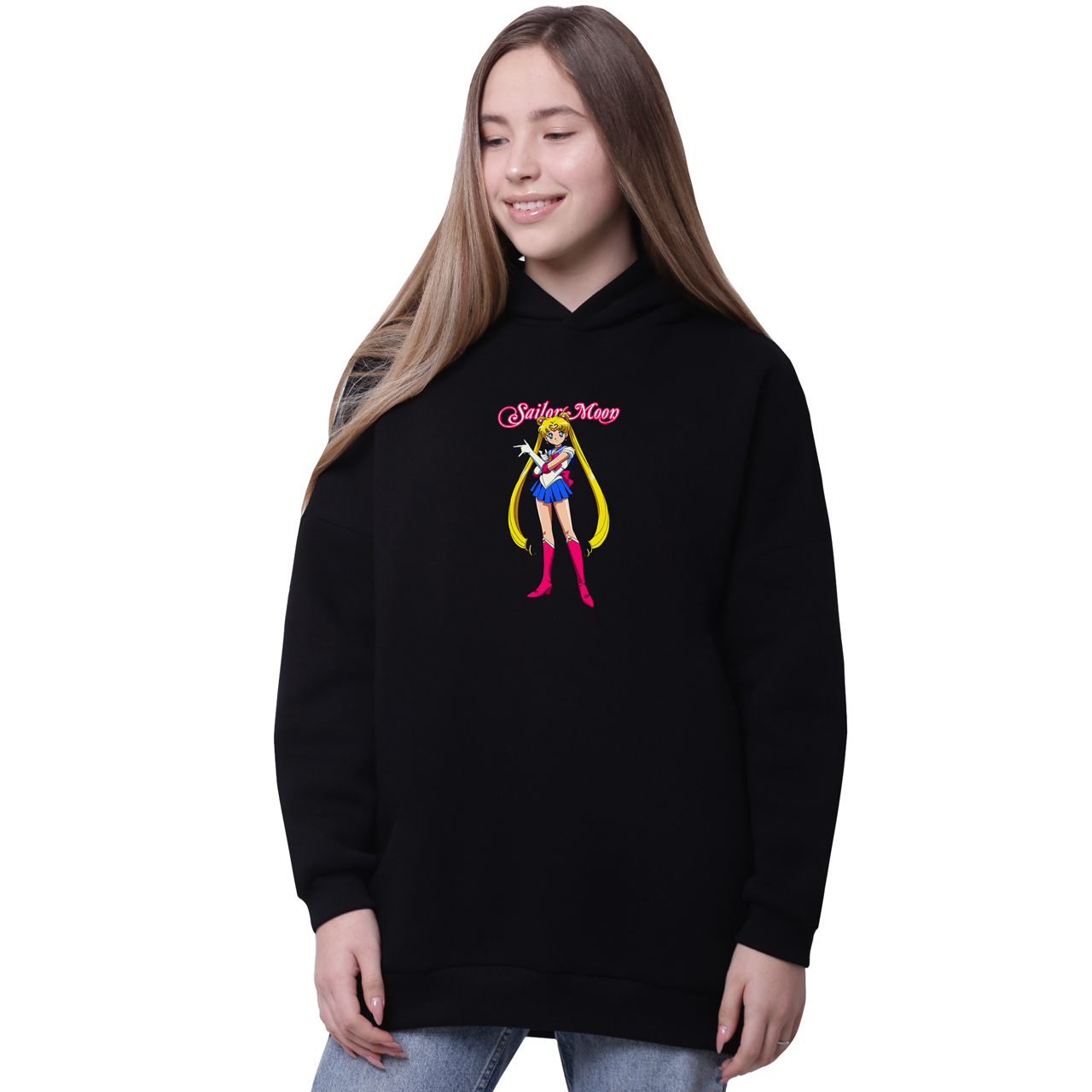 

Худи для девочек удлиненный Сейлор Мун (Sailor Moon) Черный (35962-2916-1) 134 см