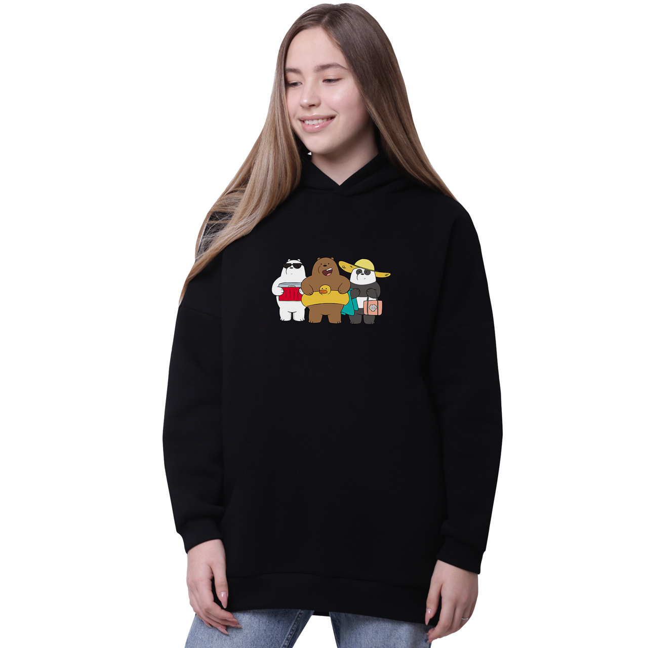 

Худи для девочек удлиненный Вся правда о медведях (We Bare Bears) Черный (35962-2893-7) 170 см